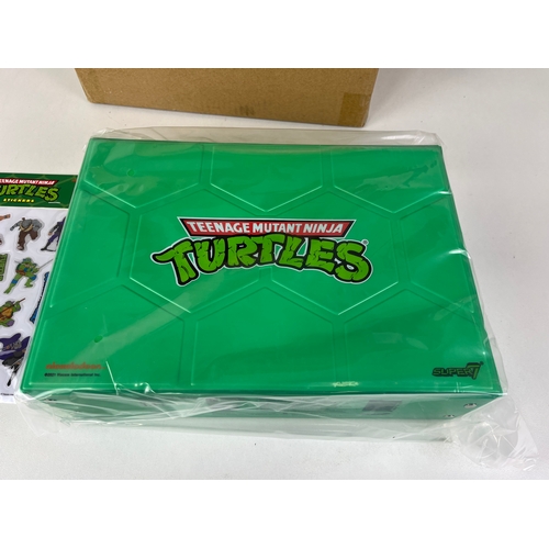 49 - 3x SUPER 7 TMNT REACTION FIGURE - MICHAELANGELO IN METALLIC CARRY CASE PLUS A PACK OF SUPER 7 TMNT S... 