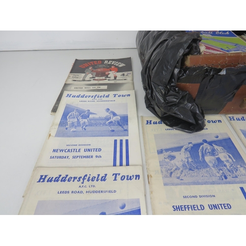 103 - SMALL BROWN LEATHER SUITCASE FULL OF OLD FOOTBALL PROGRAMMES 50's AND 60's INCLUDES LEEDS UNITED, HU... 