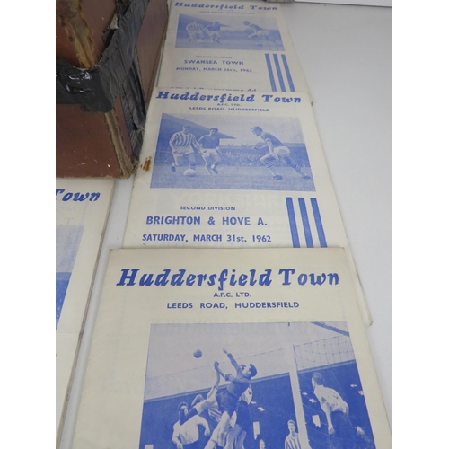 103 - SMALL BROWN LEATHER SUITCASE FULL OF OLD FOOTBALL PROGRAMMES 50's AND 60's INCLUDES LEEDS UNITED, HU... 