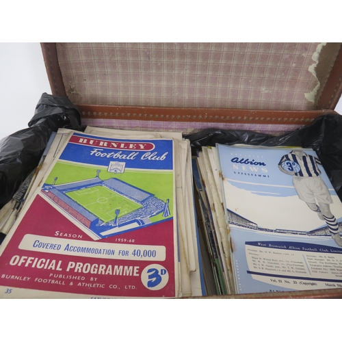 103 - SMALL BROWN LEATHER SUITCASE FULL OF OLD FOOTBALL PROGRAMMES 50's AND 60's INCLUDES LEEDS UNITED, HU... 