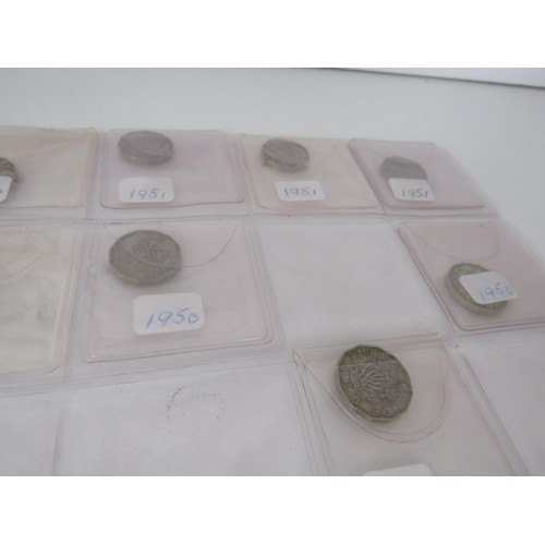 51 - TRAY OF OLD GB COINAGE IN SLEEVES INCLUDES EARLY PENNIES, THREE PENCES etc