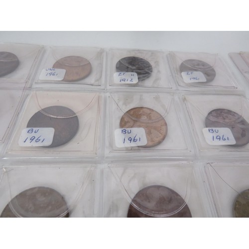 51 - TRAY OF OLD GB COINAGE IN SLEEVES INCLUDES EARLY PENNIES, THREE PENCES etc