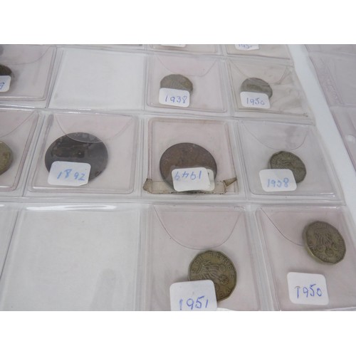 51 - TRAY OF OLD GB COINAGE IN SLEEVES INCLUDES EARLY PENNIES, THREE PENCES etc