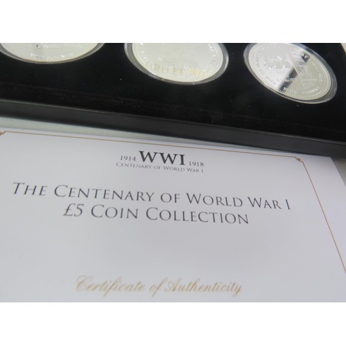 52 - TRAY OF COINS INCLUDES CASED, COMMEMORATIVE, THE CENTENARY OF WWI £5 COIN COLLECTION AND ST GEORGE A... 