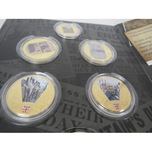 54 - 8 x COIN COLLECTIONS INCLUDES REMEMBERING WWII, VE DAY CHRONICLE, WINSTON CHURCHILL ETC