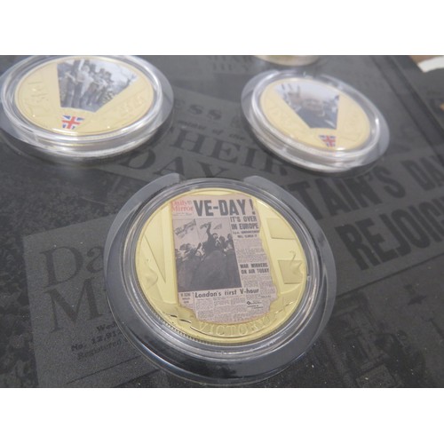 54 - 8 x COIN COLLECTIONS INCLUDES REMEMBERING WWII, VE DAY CHRONICLE, WINSTON CHURCHILL ETC