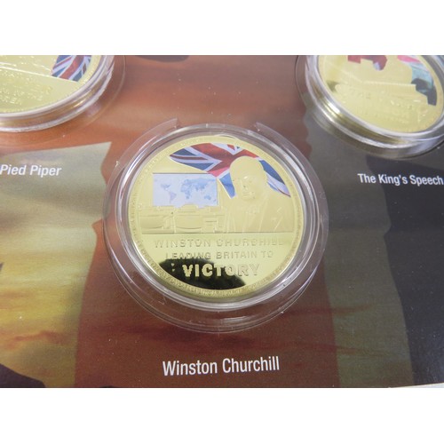 54 - 8 x COIN COLLECTIONS INCLUDES REMEMBERING WWII, VE DAY CHRONICLE, WINSTON CHURCHILL ETC