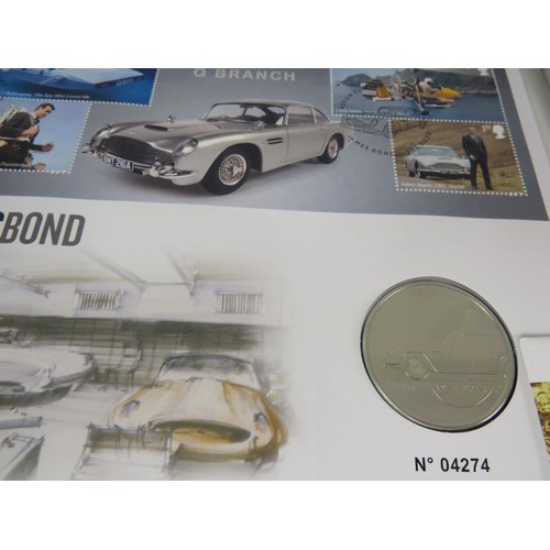 58 - COIN COVERS AND COLLECTION INCLUDES POUND INGOTS, JAMES BOND STAMPS, COINAGE OF GREAT BRITAIN etc