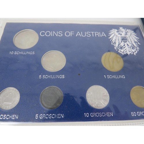 66 - TRAY OF COIN SETS, COMMEMORATIVE COINS ETC INCLUDING DENMARK SETS, OXFAM COINS SOUVENIR CIRCULATED C... 