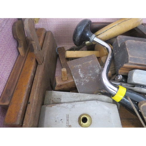 313 - CASE OF WOOD WORKING TOOLS- SOME ANTIQUE