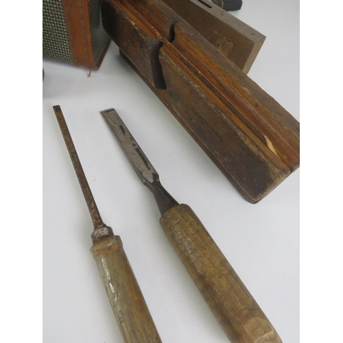 313 - CASE OF WOOD WORKING TOOLS- SOME ANTIQUE