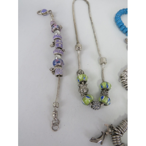 207 - SELECTION OF CHARM BRACELETS AND NECKLACES INCLUDING CHARMOLOGY, PANDORA SNAKE BRACELET etc