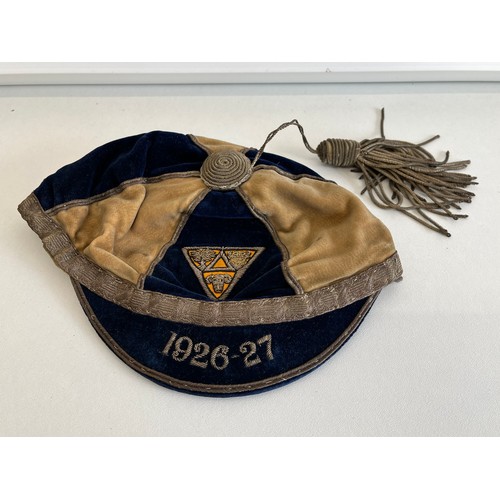 106 - 1926-27 NOTTS, LINCS & DERBY RUGBY UNION VELVET CAP - R.W.FORSYTH Ltd ATHLETIC CLOTH CUTTERS EDINBUR... 