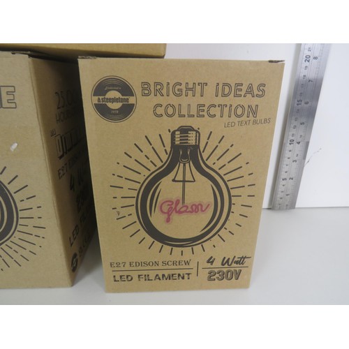 224 - 3 x NOVELTY LIGHT BULBS - MAN CAVE, GLAM & PRIDE - BOXED AS NEW