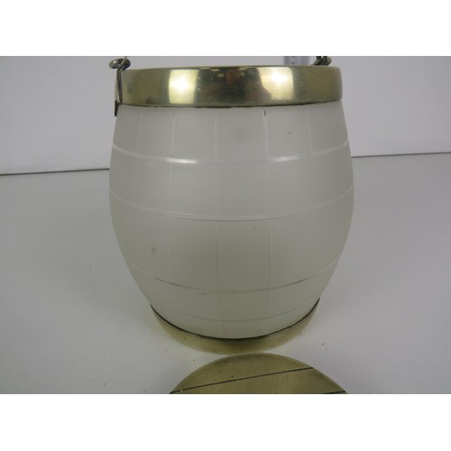 141 - FROSTED GLASS AND SILVER PLATE BISCUIT BARREL