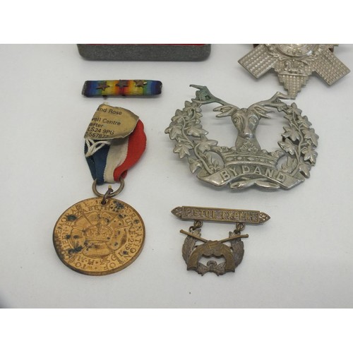 186 - MILITARY CAP BADGES AND MEDALS