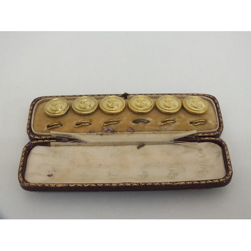 98A - CASED SET OF SIX MILITARY NAVAL BRASS BUTTONS BY GREVES