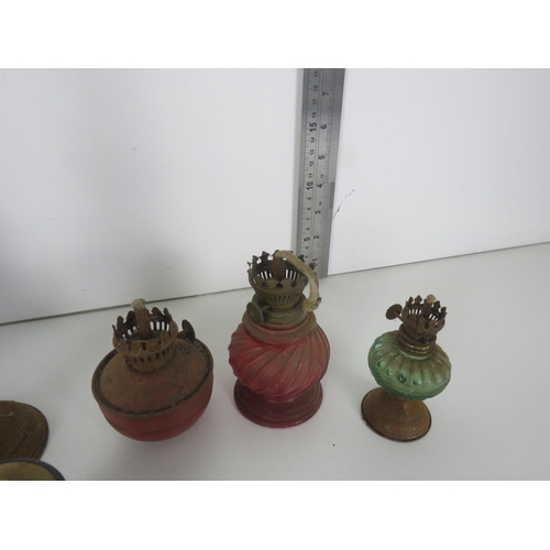 287 - MISCELLANEOUS ITEMS INCLUDES OIL LAMPS, METAMIC CLOCK, CHINESE CLOISONNE EGGS ETC