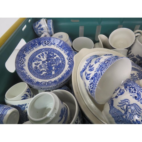 345 - JOBLOT OF BLUE AND WHITE POTTERY INCLUDES- TEAPOTS, TUREENS, PLATES, CUPS, SAUCERS, EGG CUPS ETC