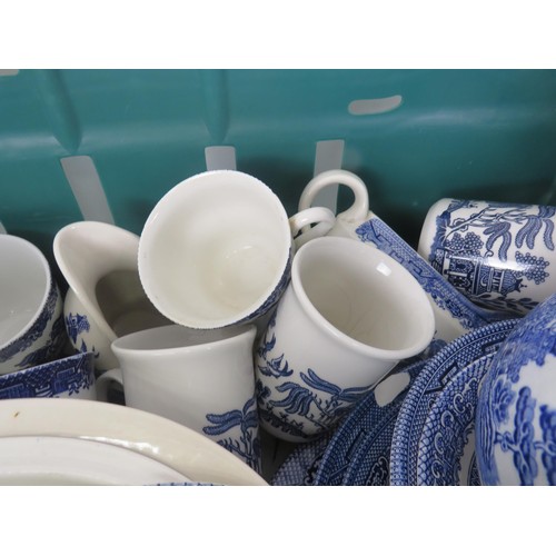 345 - JOBLOT OF BLUE AND WHITE POTTERY INCLUDES- TEAPOTS, TUREENS, PLATES, CUPS, SAUCERS, EGG CUPS ETC