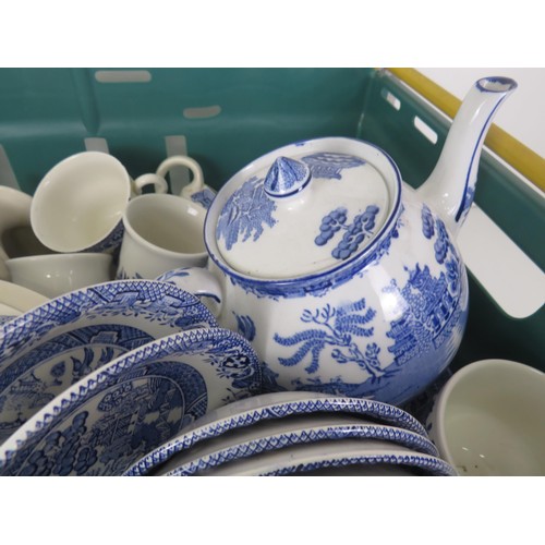 345 - JOBLOT OF BLUE AND WHITE POTTERY INCLUDES- TEAPOTS, TUREENS, PLATES, CUPS, SAUCERS, EGG CUPS ETC