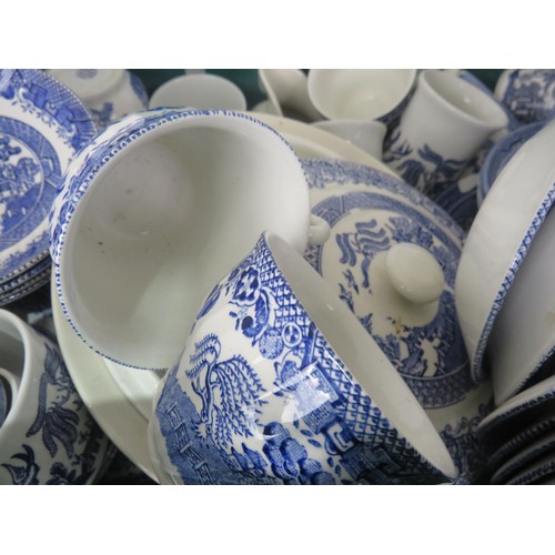 345 - JOBLOT OF BLUE AND WHITE POTTERY INCLUDES- TEAPOTS, TUREENS, PLATES, CUPS, SAUCERS, EGG CUPS ETC