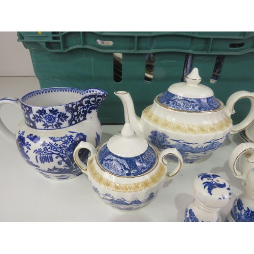 345 - JOBLOT OF BLUE AND WHITE POTTERY INCLUDES- TEAPOTS, TUREENS, PLATES, CUPS, SAUCERS, EGG CUPS ETC