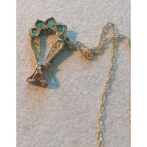 253 - 9ct Gold Diamond & Emerald Pendant 18