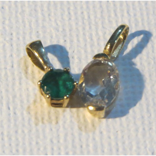 235 - 3 x 9ct GOLD DIAMOND & EMERALD PENDANTS and A 9ct GOLD CITRINE STUD EARRING 2.4g