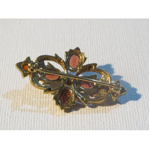 256 - VICTORIAN PINCHBECK BROOCH SET WITH GARNETS and SEED PEARLS IN ANTIQUE BROOCH JEWELLERY BOX