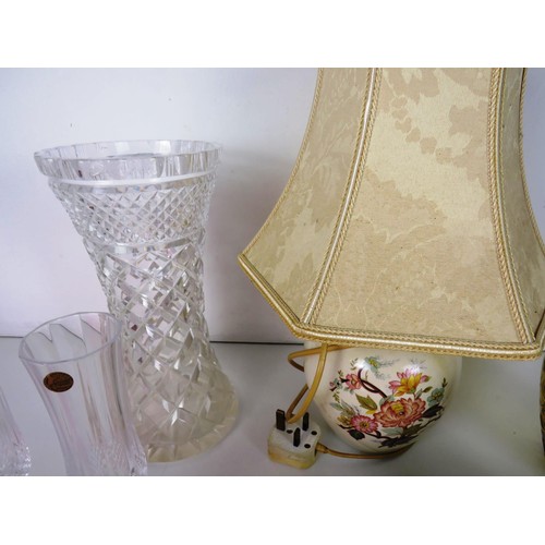 348 - CERAMICS AND GLASSWARE INCLUDES LARGE CUT GLASS VASE, AYNSLEY ETC