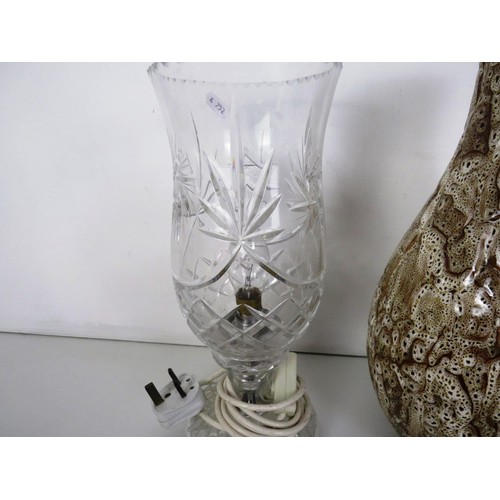 349 - GLASSWARE, VASES, LAMP AND LARGE CERAMIC GLAZED VASE ETC