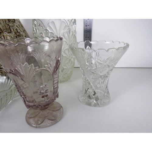 349 - GLASSWARE, VASES, LAMP AND LARGE CERAMIC GLAZED VASE ETC