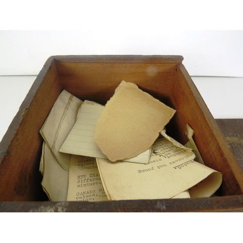 360 - OLD WOODEN BOX OF STAMPS, EPHEMERA AND RAILWAY BUTTONS