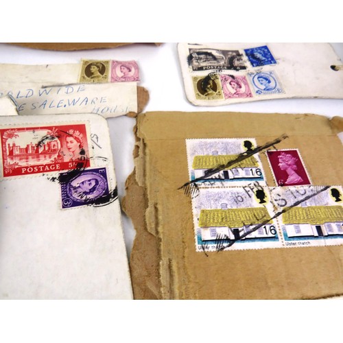 360 - OLD WOODEN BOX OF STAMPS, EPHEMERA AND RAILWAY BUTTONS