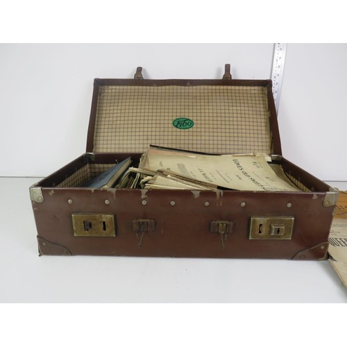 367 - CWS FIBO BROWN LEATHER SUITCASE FULL OF OLD MUSIC BOOKS AND MAPS