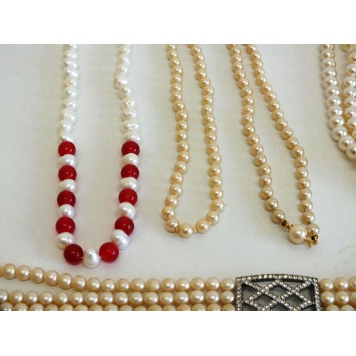 232 - 4 x PEARL NECKLACES INCLUDES FRESHWATER PEARL & CARNELIAN