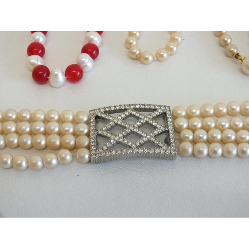 232 - 4 x PEARL NECKLACES INCLUDES FRESHWATER PEARL & CARNELIAN