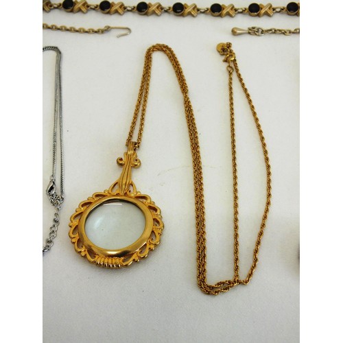 242 - 5 x NECKLACES INCLUDES SWAROVSKI, JOAN RIVERS GOLDTONE WITH LORGNETTE MAGNIFYING GLASS PENDANT, ROSE... 