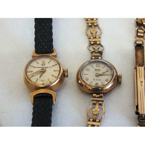 375 - 3 x LADIES WATCHES INCLUDING 9CT GOLD HALLMAKRED ROTARY 9CT GOLD CASED GRIFFON WATCH AND ETERNA-MATI... 