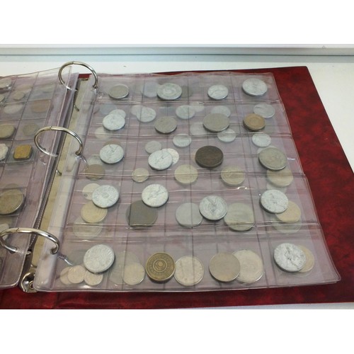 398 - FOLDER CONTAINING SIX SHEETS OF VARIOUS COUNTRY COINS