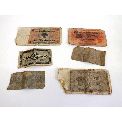 379 - 6 x OLD BANKNOTES/TICKETS INCLUDES GERMAN AND WWII CURRENCY