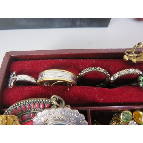 193 - 2 x JEWELLERY BOXES FULL OF COSTUME JEWELLERY INCLUDING PHILLIP DESIGN, GOLD PLATE ETC