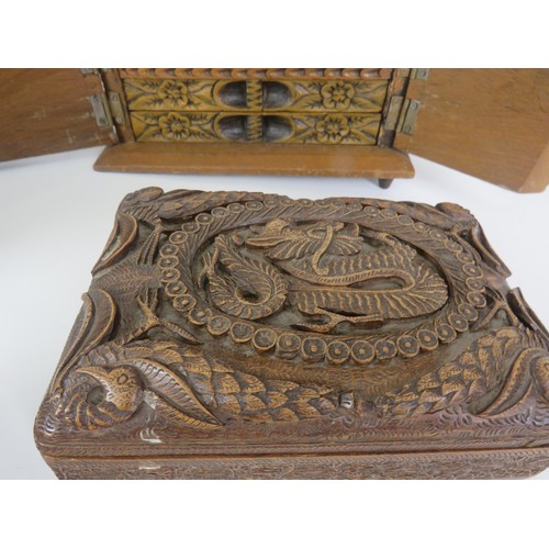 199 - 5 x WOODEN BOXES INCLUDING ANTIQUE, CARVED etc