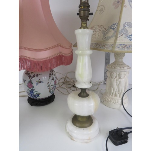 344 - SELECTION OF LAMPS INCLUDING MARBLE BASE, CERAMIC, CHINESE ETC