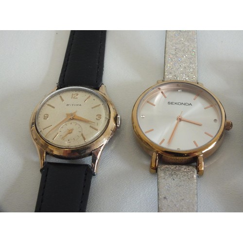 296 - 4 x WATCHES IN WORKING ORDER- GENTS HAND WIND RYRIMA, GENTS 18 JEWEL HAND WIND SEKONDA, LADIES QUART... 