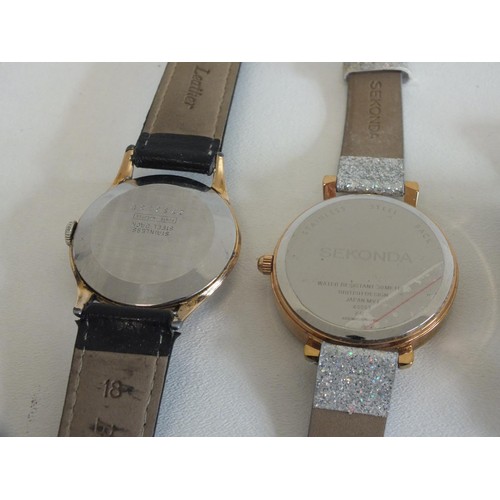 296 - 4 x WATCHES IN WORKING ORDER- GENTS HAND WIND RYRIMA, GENTS 18 JEWEL HAND WIND SEKONDA, LADIES QUART... 