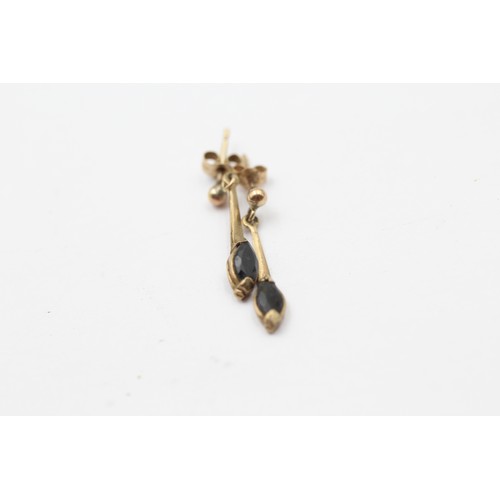 400 - 3 X 9ct Gold Paired Sapphire Drop Earrings (2.8g)