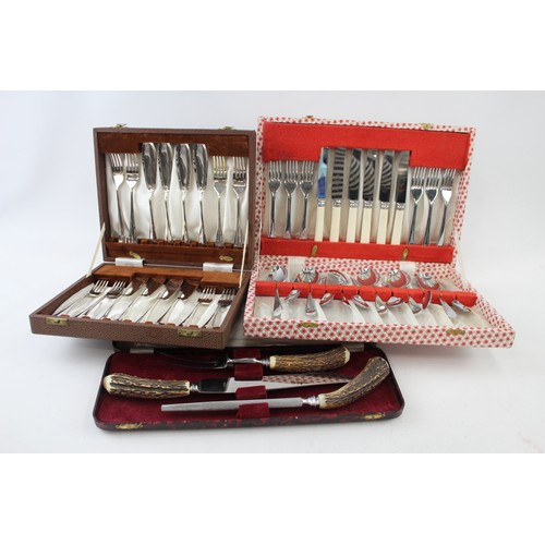 411 - 3 x Vintage Boxed SILVER PLATE Cutlery Inc Fish Cutlery, Steak Cutlery Etc