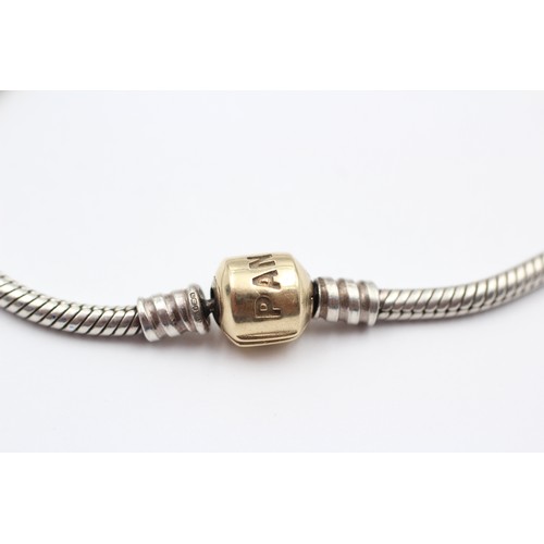 412 - 14ct Gold Clasp & Silver Snake Bracelet By Pandora (14.5g)